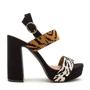 Qupid Lightning Tiger Zebra Animal Print Platform MaryJane Heel